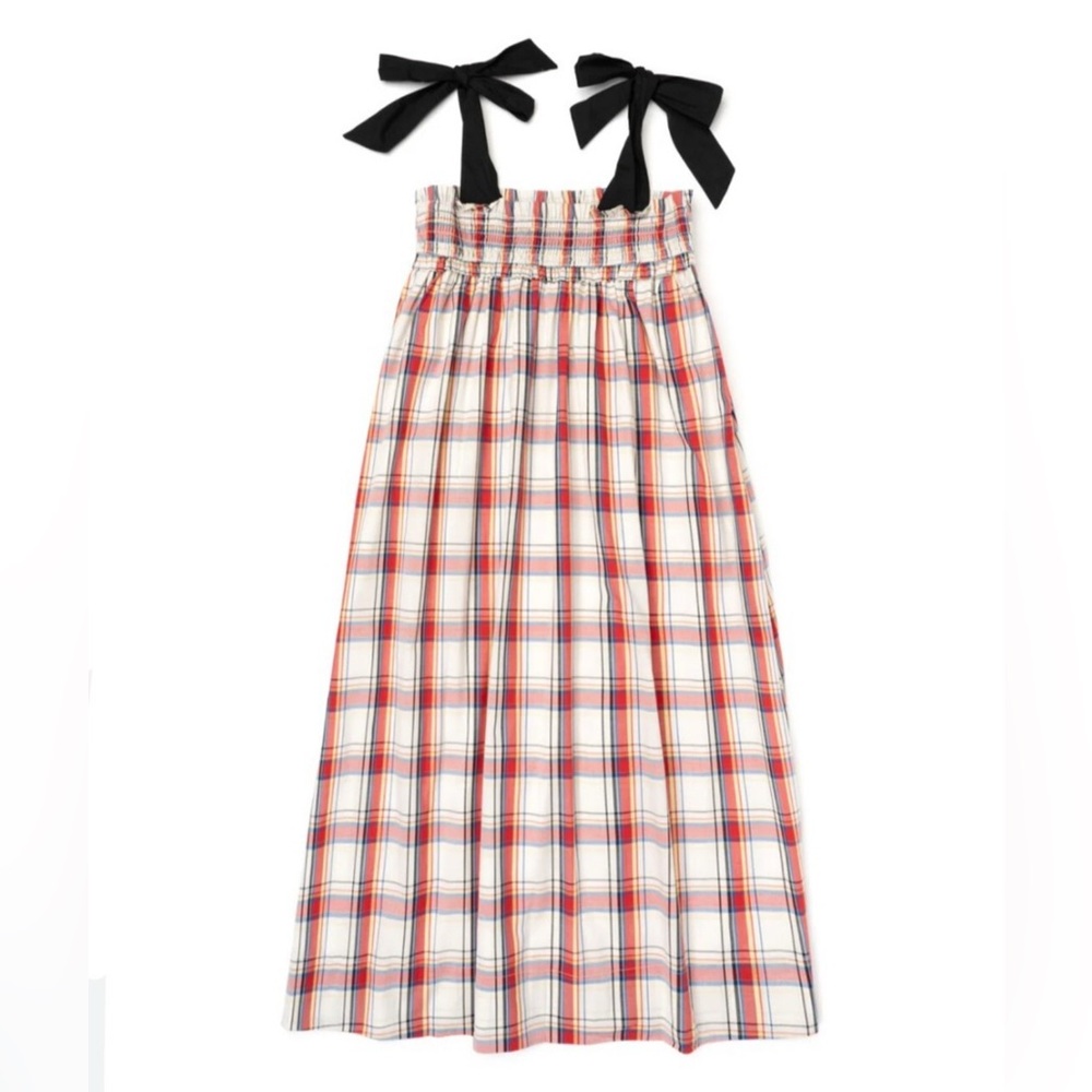 NEW Buru Sabrina Tie Top L/XL $168 Plaid Dress with Black Bow Straps